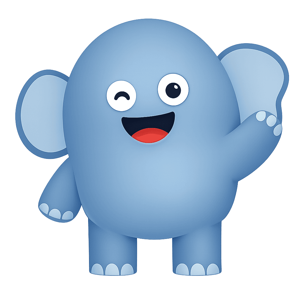 Mascotte El&Moi — éléphant bleu